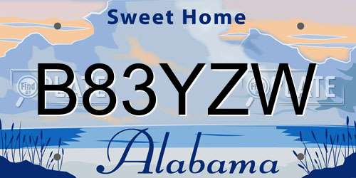 B83YZW Alabama License Plate