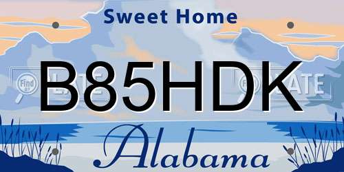 B85HDK Alabama License Plate