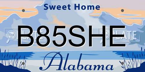 B85SHE Alabama License Plate