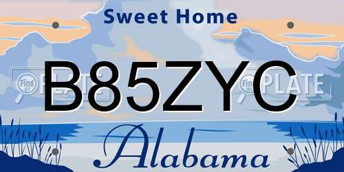 B85ZYC Alabama License Plate