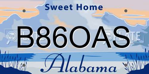 B86OAS Alabama License Plate