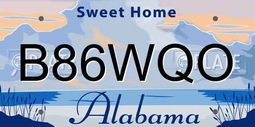B86WQO Alabama License Plate