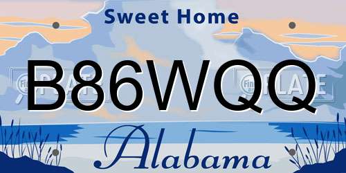 B86WQQ Alabama License Plate