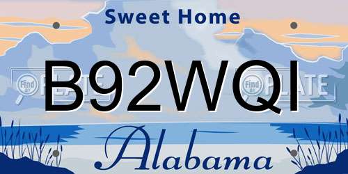 B92WQI Alabama License Plate