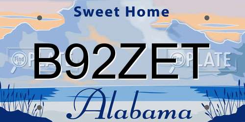 B92ZET Alabama License Plate