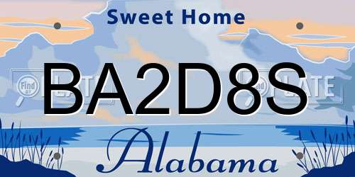 BA2D8S Alabama License Plate