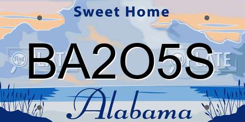 BA2O5S Alabama License Plate