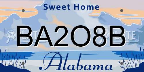 BA2O8B Alabama License Plate