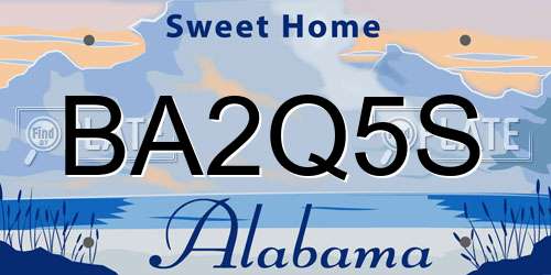 BA2Q5S Alabama License Plate