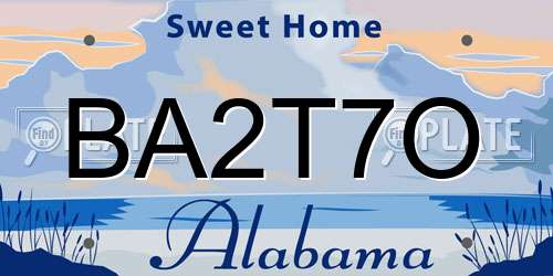 BA2T7O Alabama License Plate