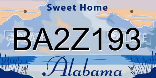 BA2Z193 Alabama License Plate
