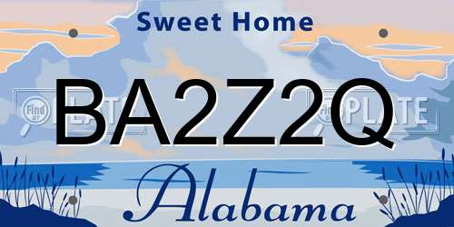 BA2Z2Q Alabama License Plate