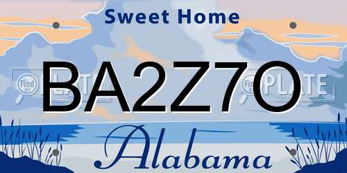 BA2Z7O Alabama License Plate