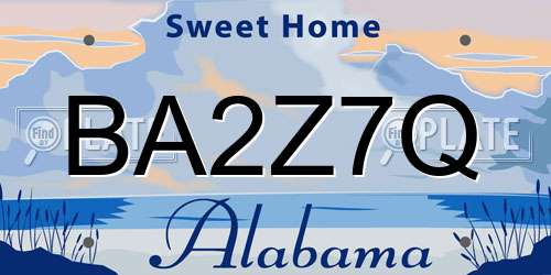 BA2Z7Q Alabama License Plate