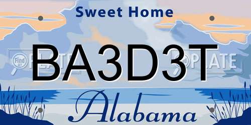 BA3D3T Alabama License Plate