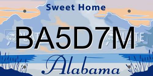 BA5D7M Alabama License Plate