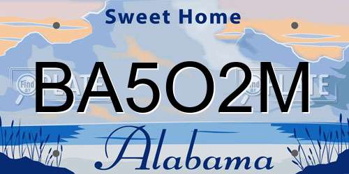 BA5O2M Alabama License Plate