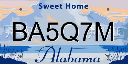 BA5Q7M Alabama License Plate