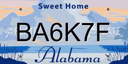 BA6K7F Alabama License Plate