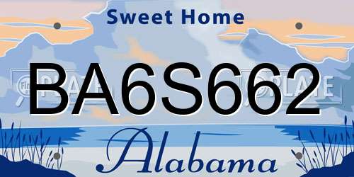 BA6S662 Alabama License Plate