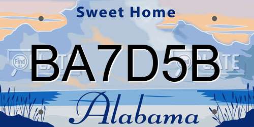 BA7D5B Alabama License Plate