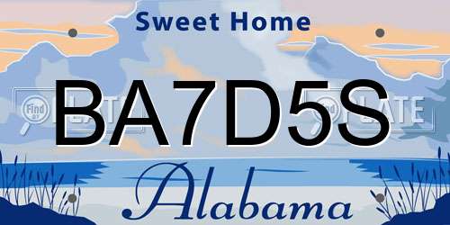BA7D5S Alabama License Plate