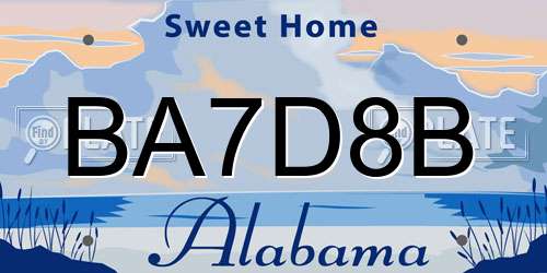 BA7D8B Alabama License Plate