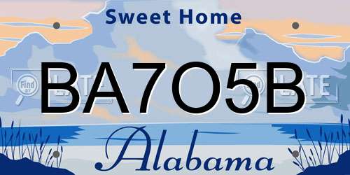BA7O5B Alabama License Plate