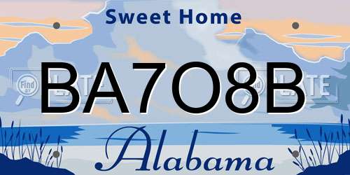 BA7O8B Alabama License Plate