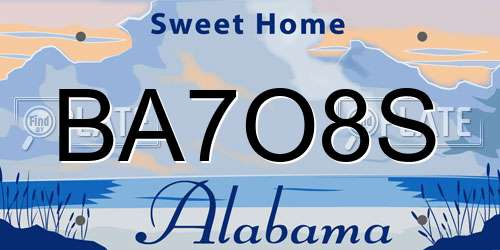BA7O8S Alabama License Plate
