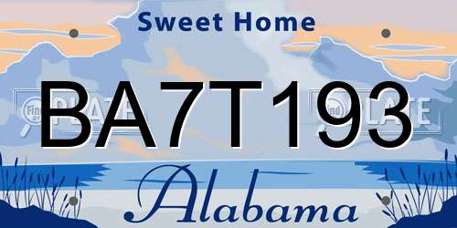 BA7T193 Alabama License Plate