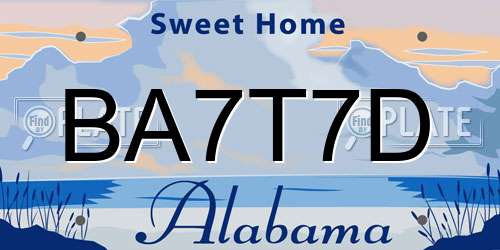 BA7T7D Alabama License Plate