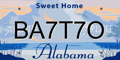 BA7T7O Alabama License Plate