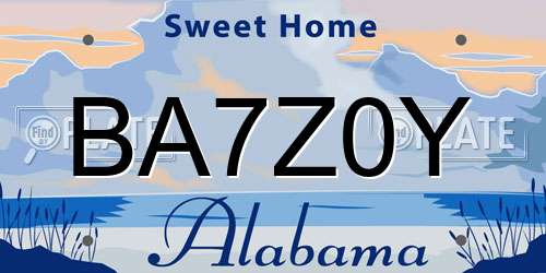 BA7Z0Y Alabama License Plate