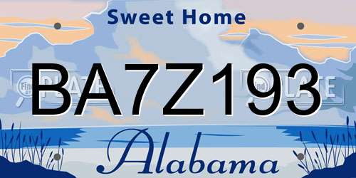 BA7Z193 Alabama License Plate