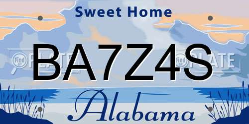 BA7Z4S Alabama License Plate