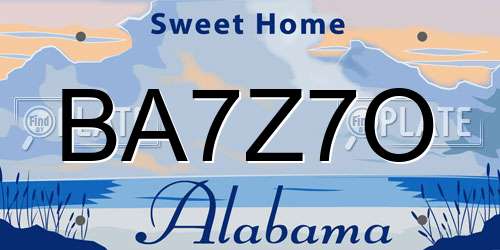 BA7Z7O Alabama License Plate