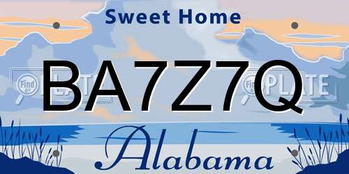 BA7Z7Q Alabama License Plate