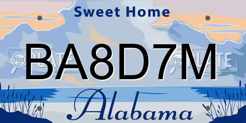BA8D7M Alabama License Plate