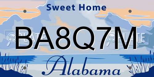 BA8Q7M Alabama License Plate