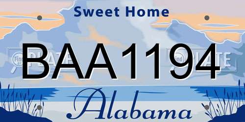 BAA1194 Alabama License Plate
