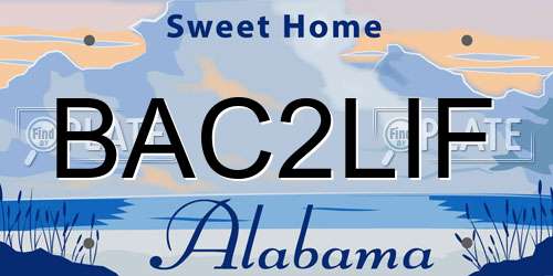 BAC2LIF Alabama License Plate