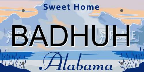 BADHUH Alabama License Plate