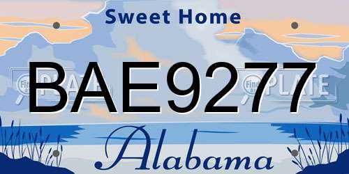 BAE9277 Alabama License Plate