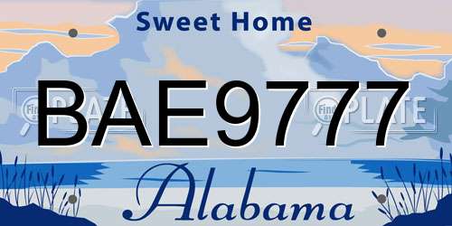 BAE9777 Alabama License Plate