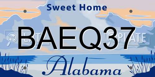 BAEQ37 Alabama License Plate