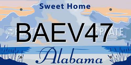 BAEV47 Alabama License Plate