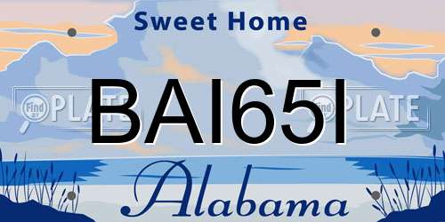 BAI65I Alabama License Plate