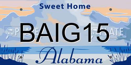 BAIG15 Alabama License Plate