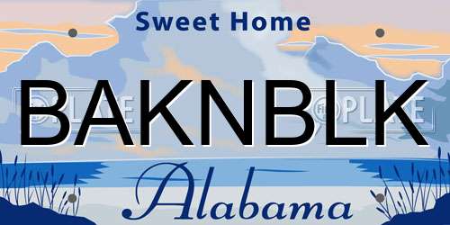 BAKNBLK Alabama License Plate